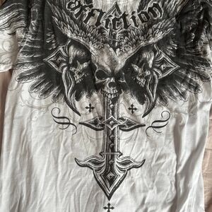 Affliction Men's Black and White Skull Graphic Tee